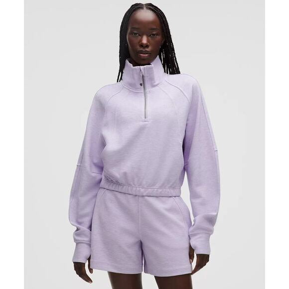lululemon athletica Tops - NWT Lululemon Scuba Crop Funnel-Neck Half Zip Waffle Heathered Faint Lavender XL